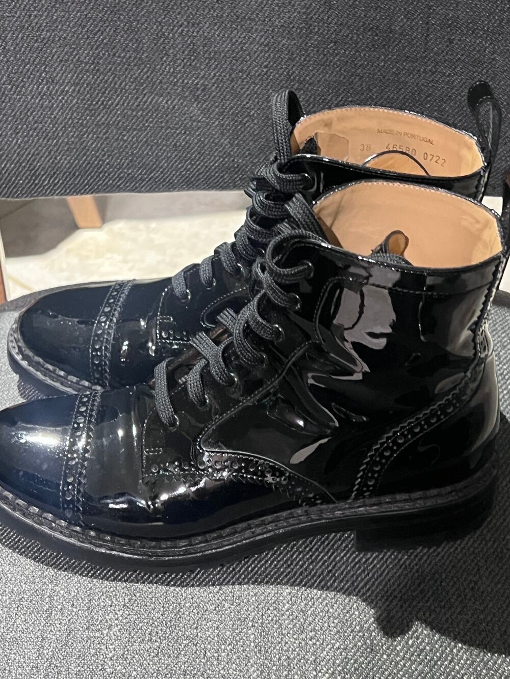 The office of Angela Scott Mr. hardy boot Sz 38 Black Leather brogue combat Goth